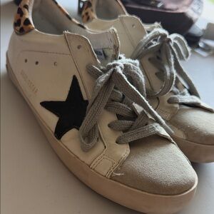 Golden goose White Leather Sneakers with Black Star Accent